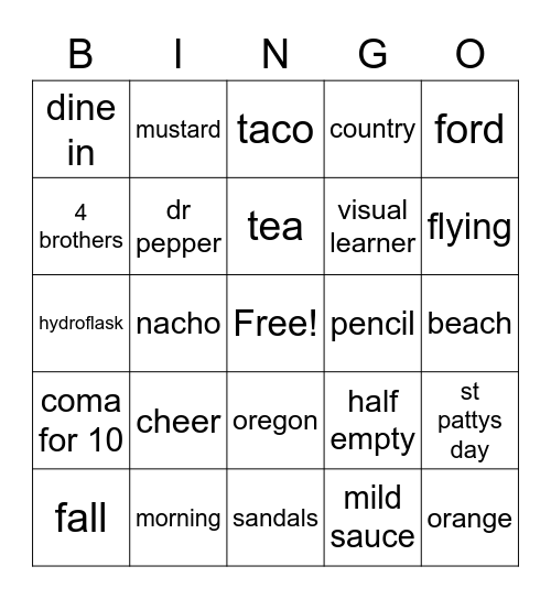 Untitled Bingo Card