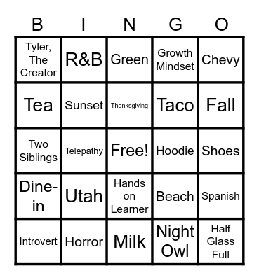 Untitled Bingo Card