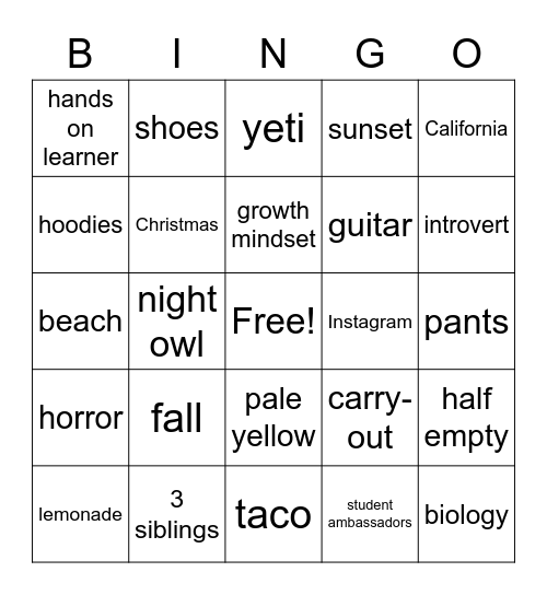 Untitled Bingo Card