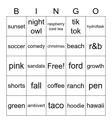 Untitled Bingo Card