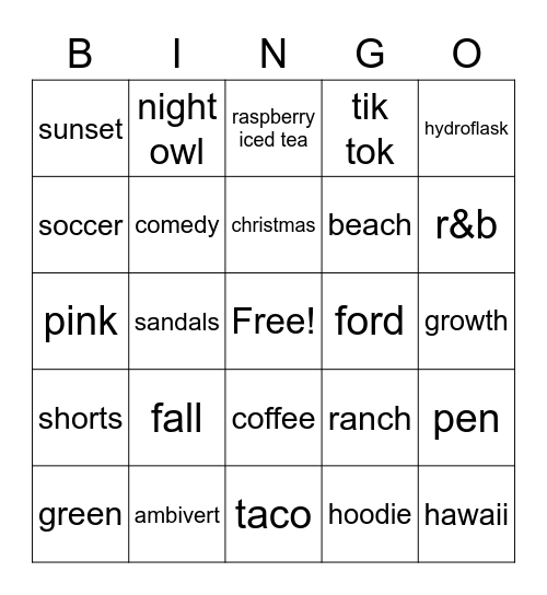 Untitled Bingo Card