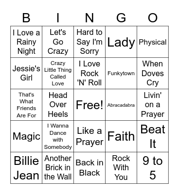 Music Bingo: 1980's Pop / Rock Bingo Card