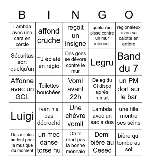 Bingo de la guindaille Bingo Card