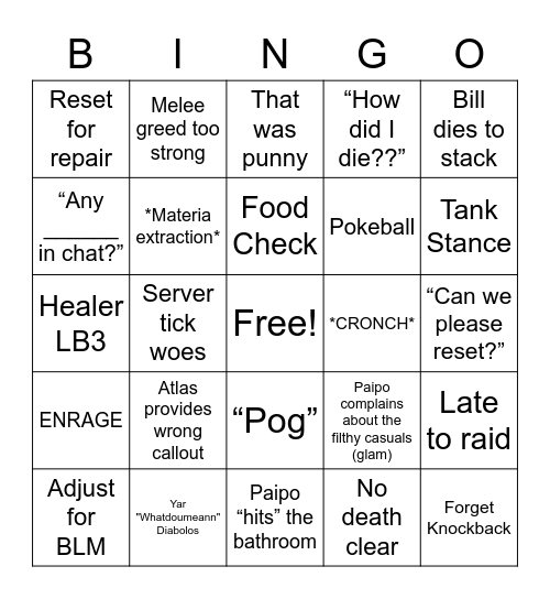 FLR Bingo Card
