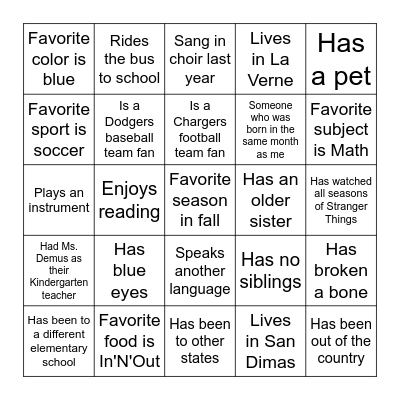 Get To Know Us Bingo Card