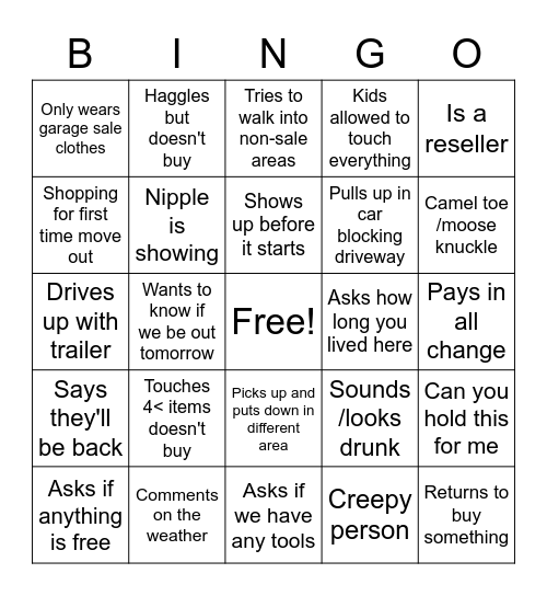 Garage Sale BINGO Card