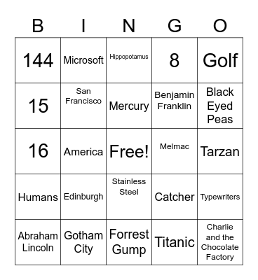 General Trivia Bingo Card