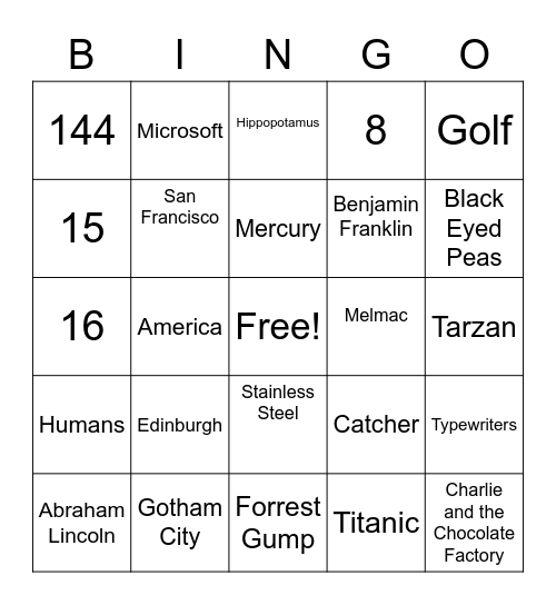 General Trivia Bingo Card
