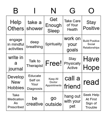 Mental Health Relapse Bingo Card