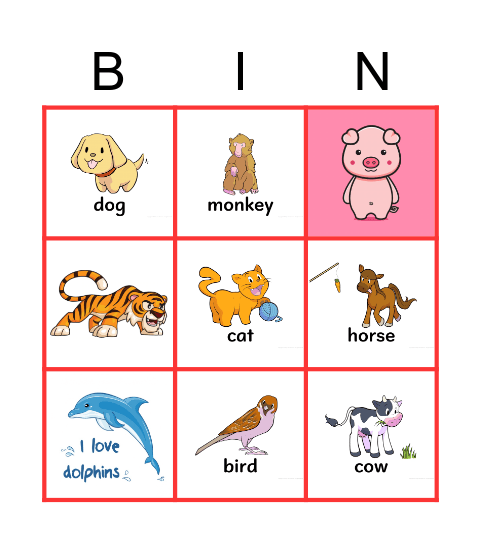 Animals Bingo Card