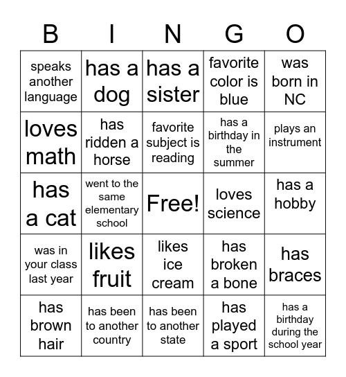 Untitled Bingo Card