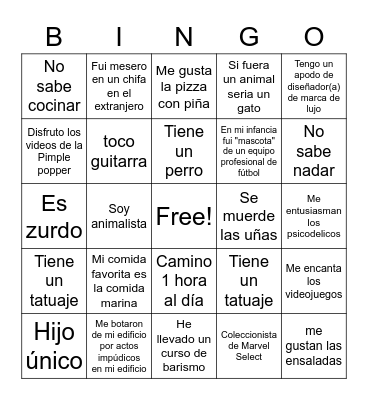 ¡A conocernos! Bingo Card