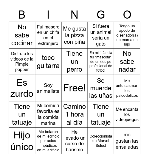 ¡A conocernos! Bingo Card