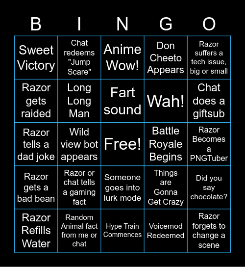 Streamiversary Bingo Card