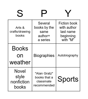 Library Scavenger Hunt Grades 3-6 Bingo Card