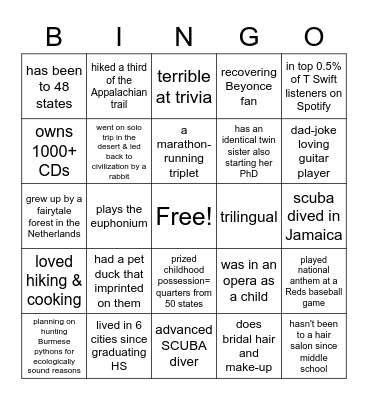 NS Retreat 2022 Bingo Card