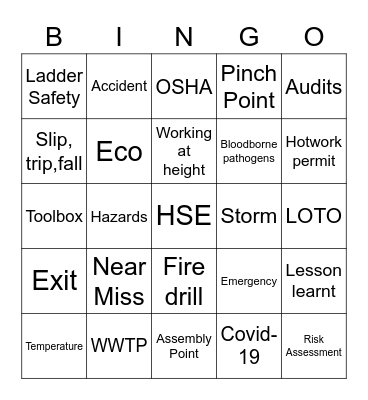 Safety BINGO Card