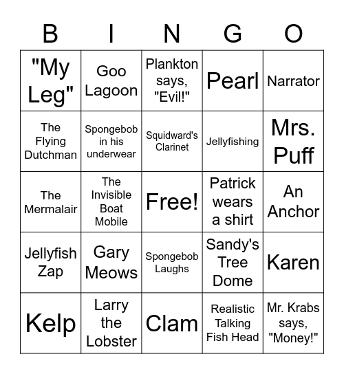 Spongebob Bingo Card