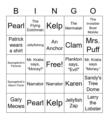 Spongebob Bingo Card