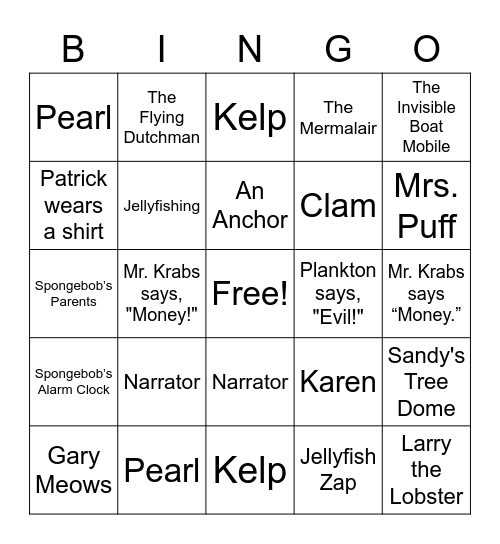 Spongebob Bingo Card