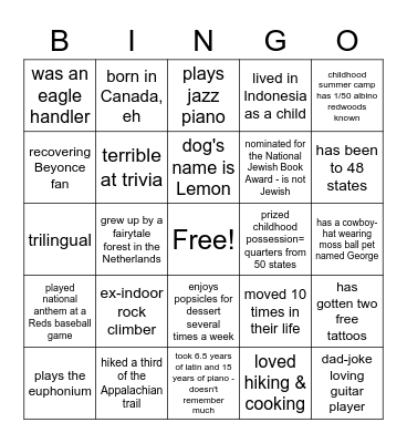 NS Retreat 2022 Bingo Card