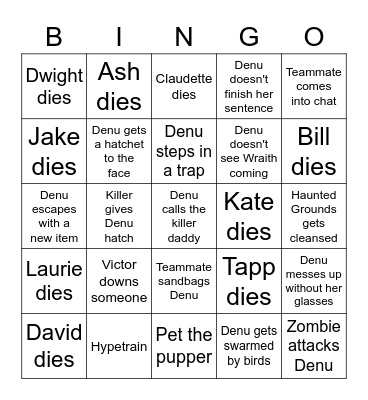 Denu's DBD Bingo Card