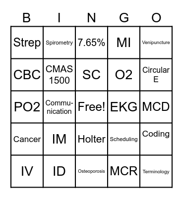 Medical Assisting Bingo Card