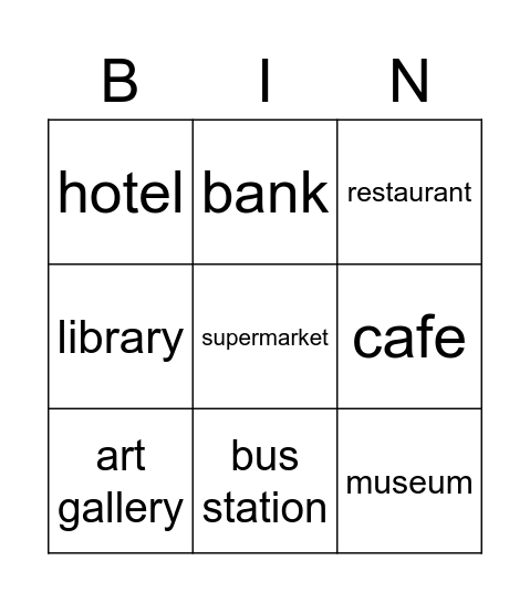Places of town Bingo Card