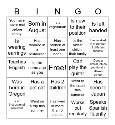 Back to school Breakfast Bingo Card