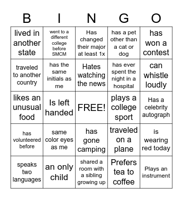 Getting to Know You Bingo Card