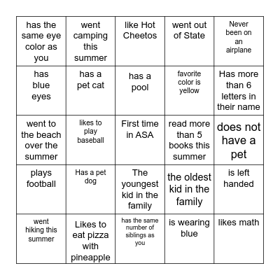 Find Someone Who? Bingo Card