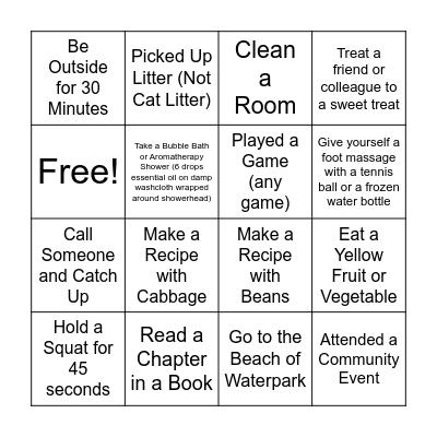 Summer Wellness Bingo Card