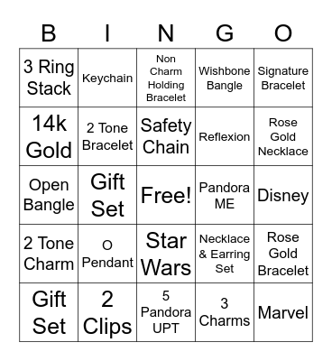 Pandora Bingo Card