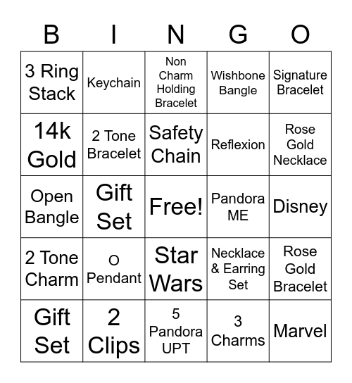 Pandora Bingo Card