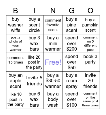 Scentsy Bingo Card