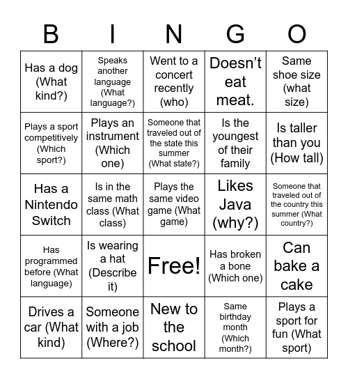 Untitled Bingo Card