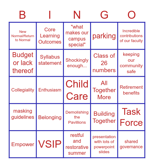 All Faculty Day 2022 Bingo Card