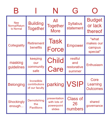 All Faculty Day 2022 Bingo Card
