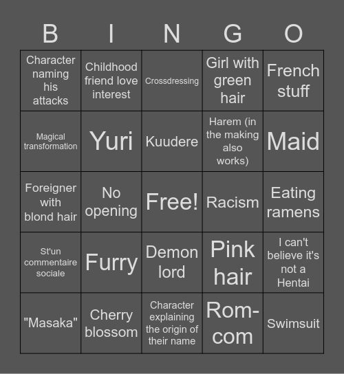 WEEB CARD Bingo Card