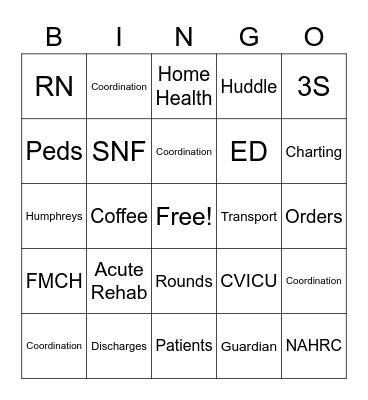 Care Coordination Bingo Card