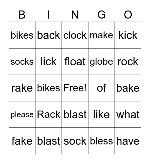 Spelling List 2 Bingo Card