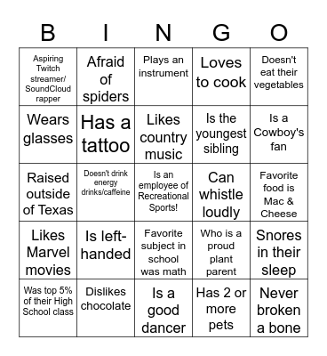 GRE Human Bingo Card