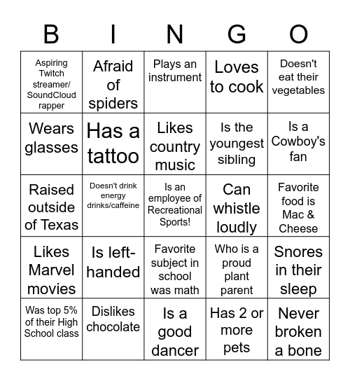 GRE Human Bingo Card