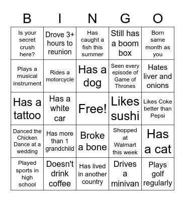 SEMI 40th REUNION Bingo Card