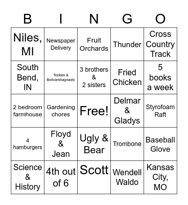 Young Dennis Bingo Card