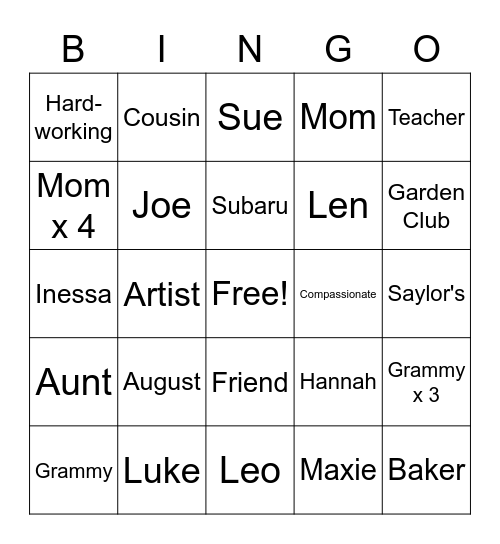Let's Play Rosie Bingo Card