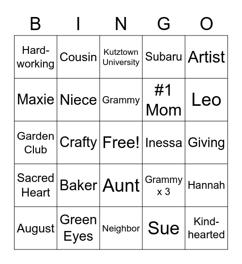 Let's Play Rosie Bingo Card