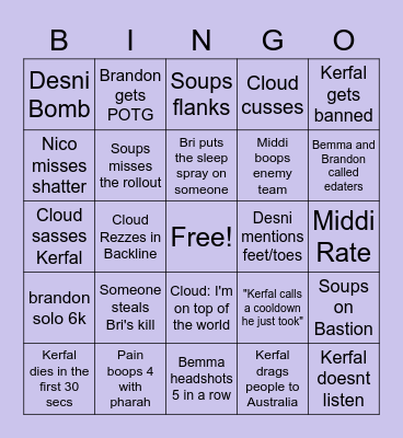 Belladonna Bingo Name Edition Bingo Card