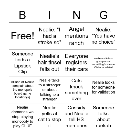 Nealie's Bach Bash Bingo Card