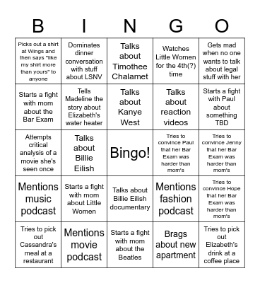 Rebecca Beach Bingo Card